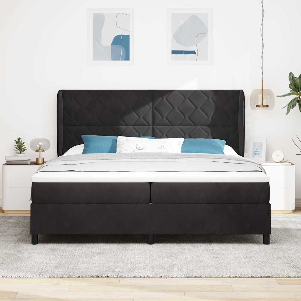 Box Spring Seng Med Madras Sort 200 X 200 Cm Fløjl - Billede 5