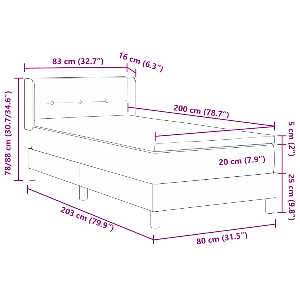 Boxmadras Med Topmadras Gråbrun 80 X 200 Cm Stof Og Ingeniørtræ - Billede 12