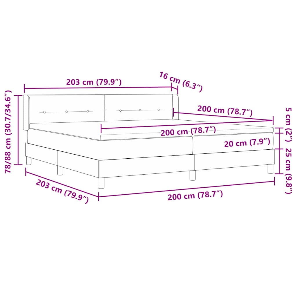 Boxmadras Med Topmadras Sort 200 X 200 Cm Stof Og Ingeniørtræ - Billede 13