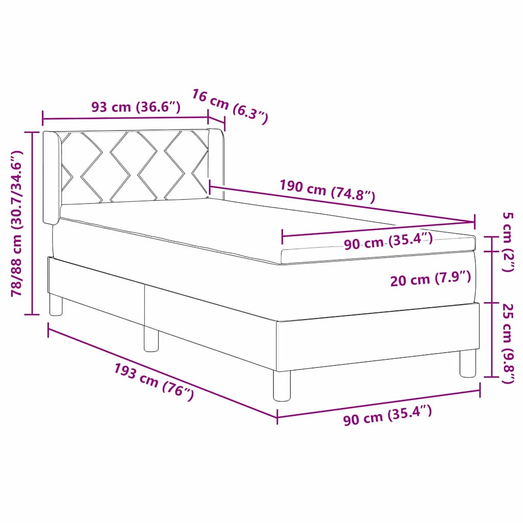 Boks-madrasseng Med Madras Med Hovedgærde Sort 90 X 190 Cm Stof - Billede 12