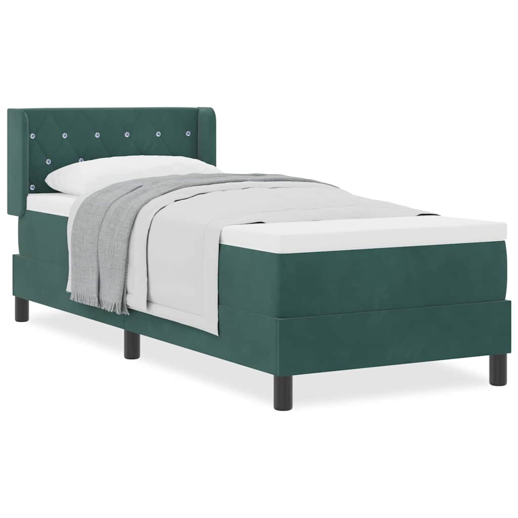 Boxmadras Med Madras Sort 100x200 Cm Fløjl Med Madras Mørkegrøn - Billede 4