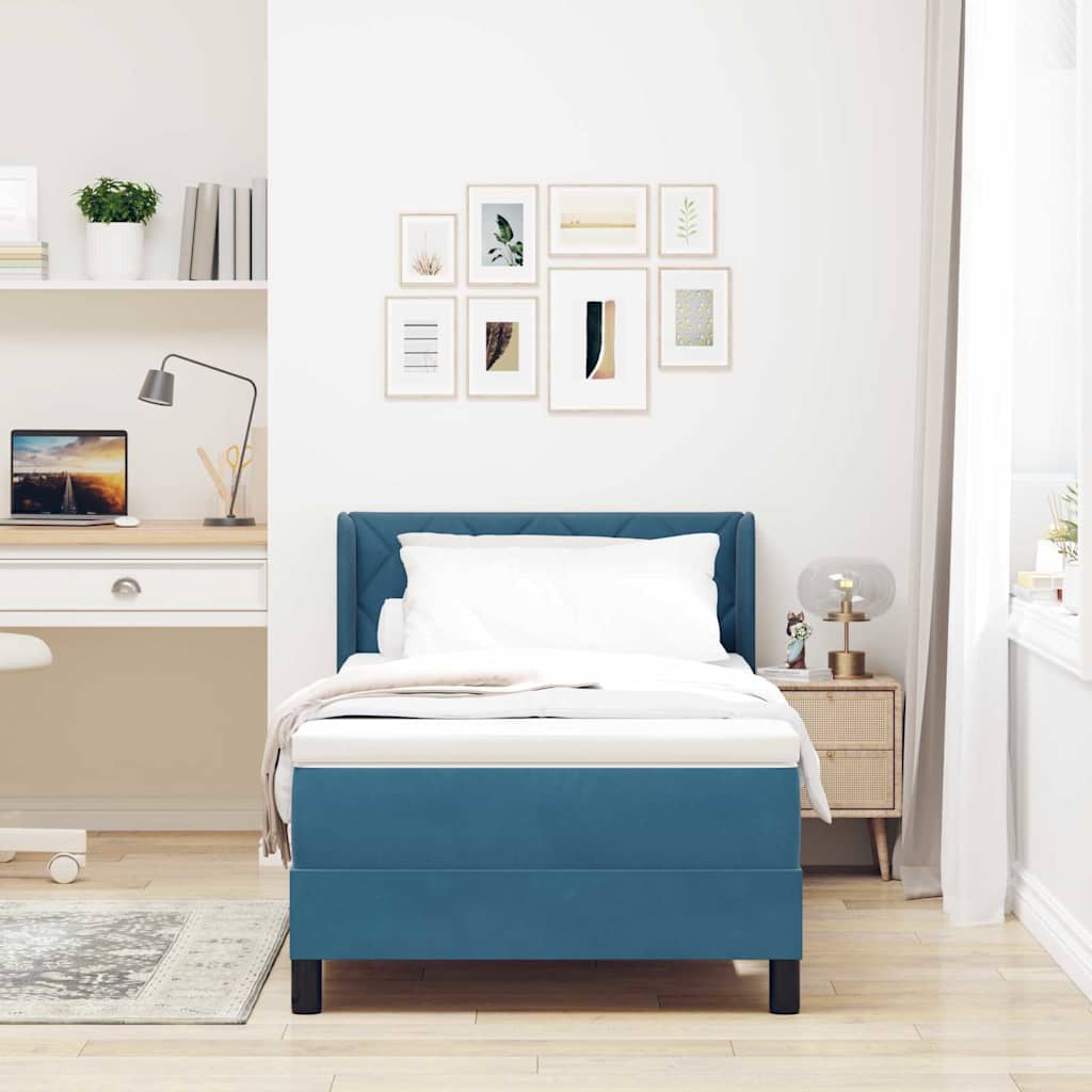 Boxmadras Med Madras Sort 100x200 Cm Fløjl Med Madras Mørkeblå - Billede 4