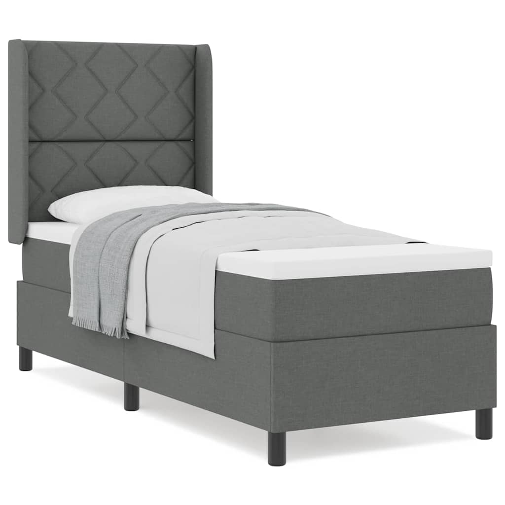 Box Spring Seng Med Madras Mørkegrå 80 X 200 Cm Stof - Billede 4