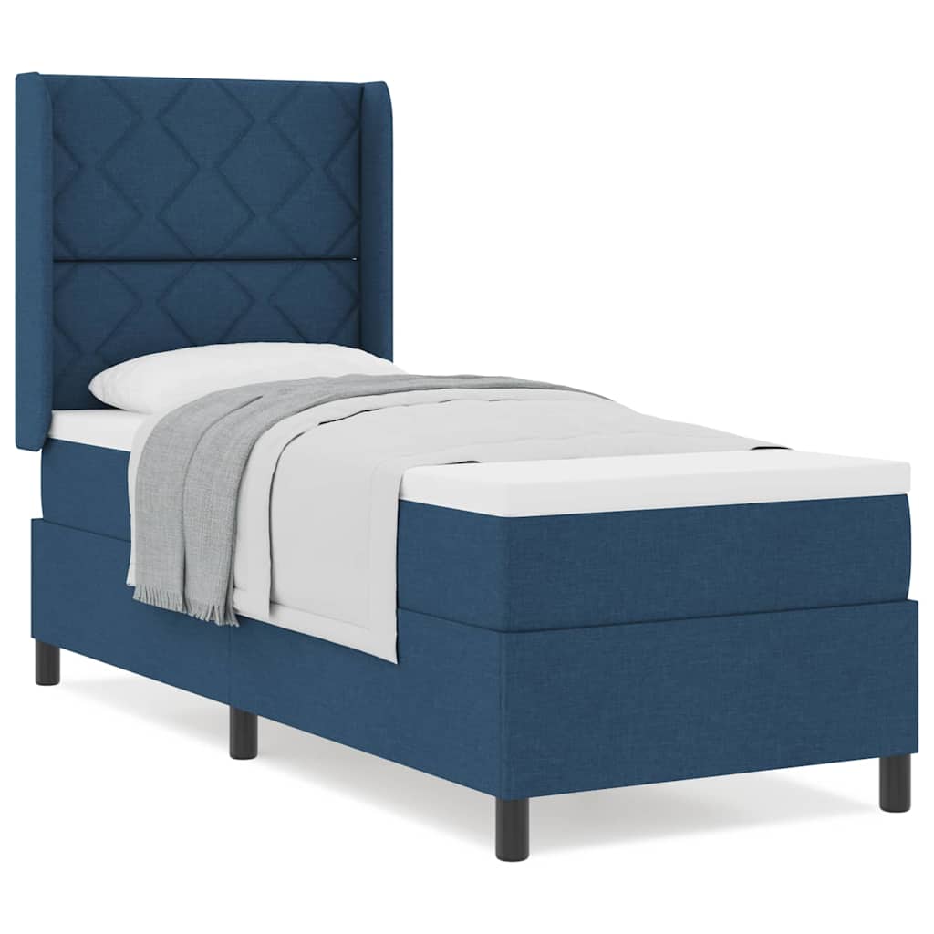 Box Spring Seng Med Madras Med Hovedgærde Blå 90 X 190 Cm Stof - Billede 4