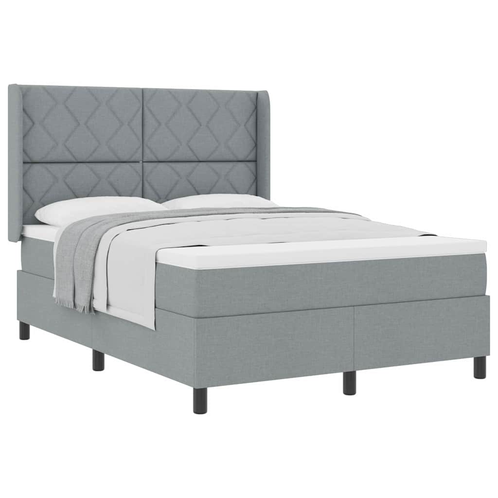 Box Spring Seng Med Madras Lysegrå 140 X 190 Cm Stof - Billede 3