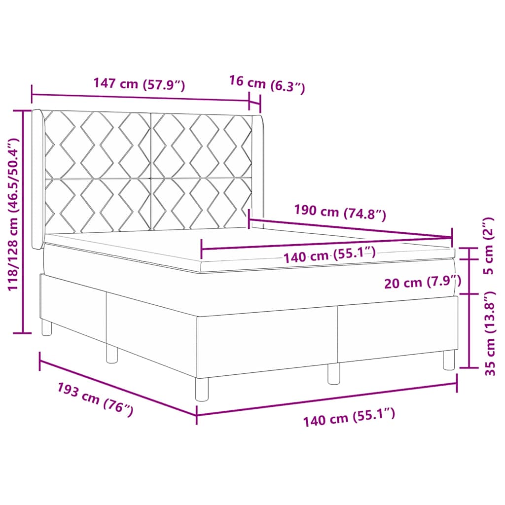 Box Spring Seng Med Madras Lysegrå 140 X 190 Cm Stof - Billede 10