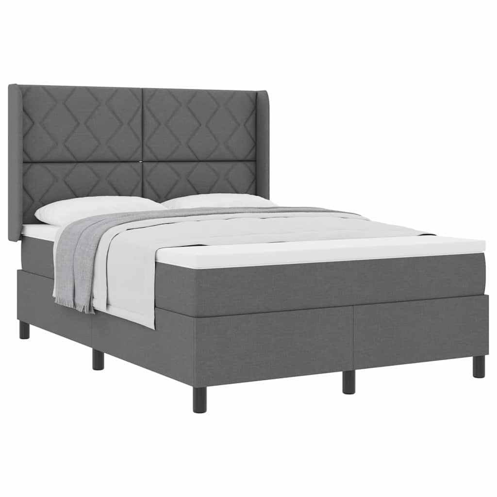 Box Spring Seng Med Madras Mørkegrå 140 X 190 Cm Stof - Billede 3