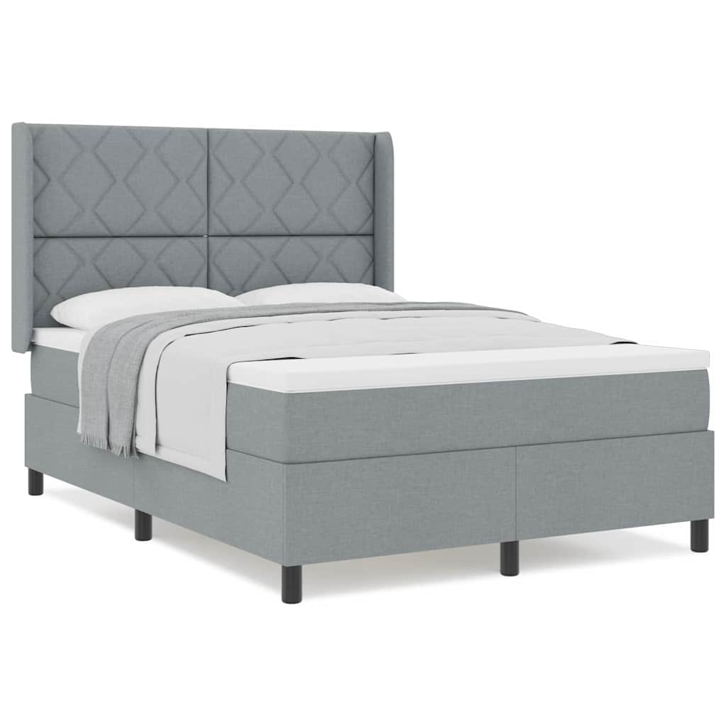 Box Spring Seng Med Madras Lysegrå 140 X 200 Cm Stof - Billede 4