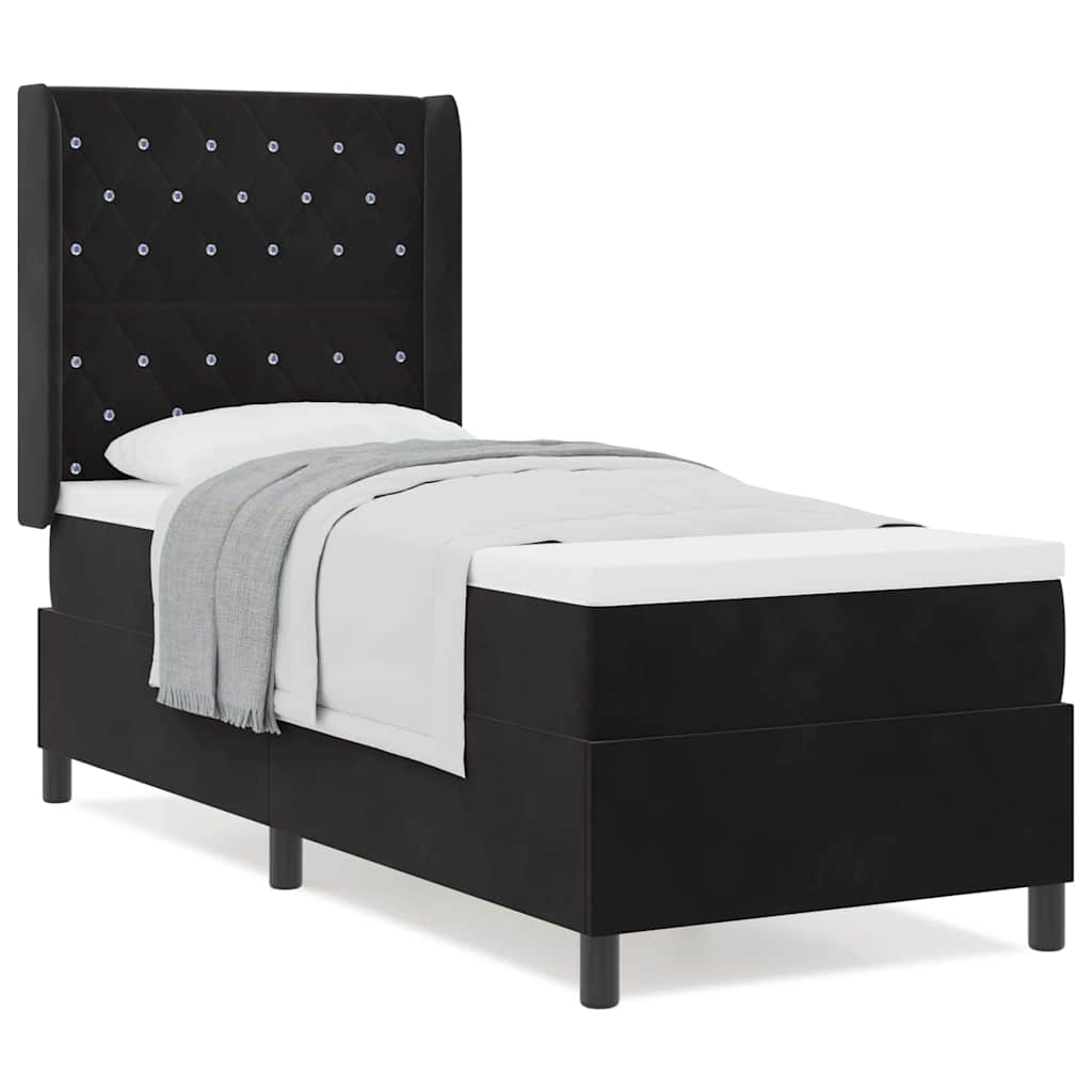 Box Spring Seng Med Hovedgærde Sort 80 X 200 Cm Fløjl - Billede 4