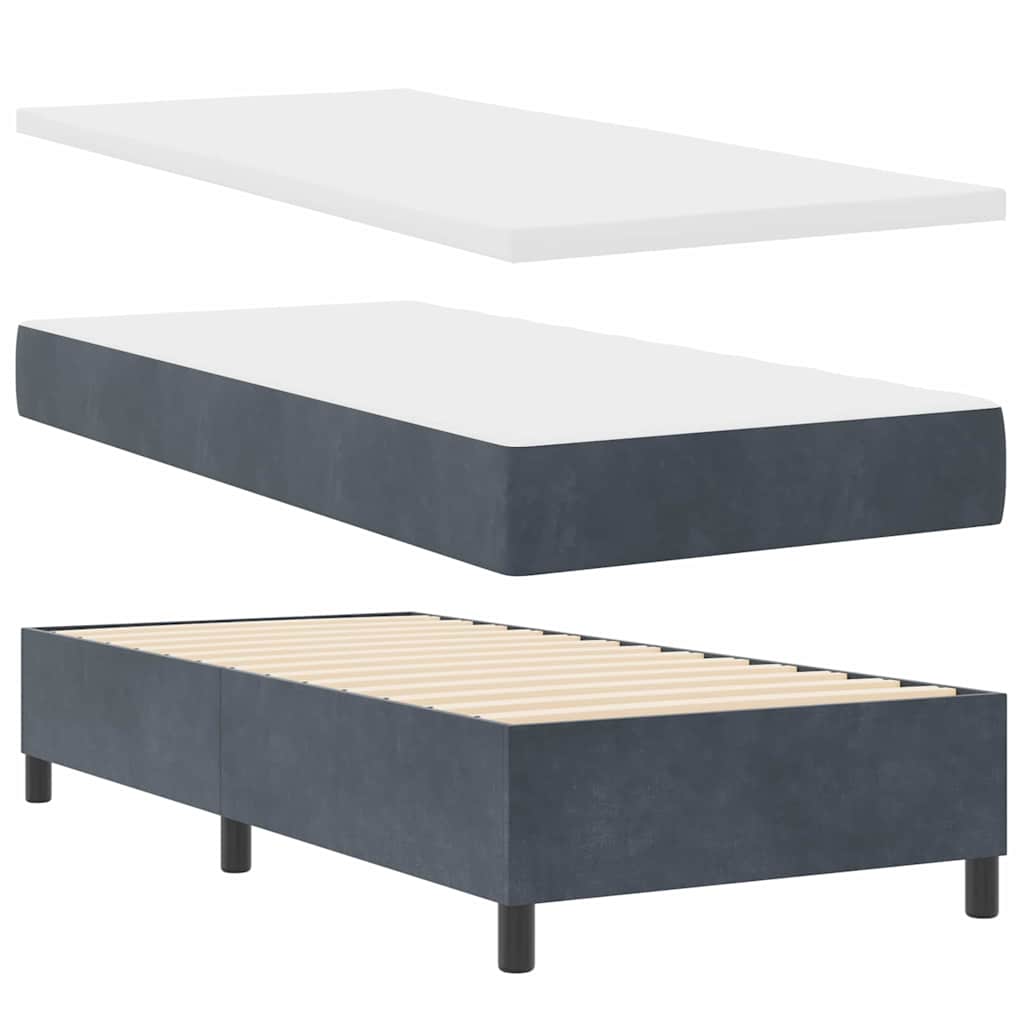Box Spring Seng Med Hovedgærde Mørkegrå 90 X 190 Cm Fløjl - Billede 3