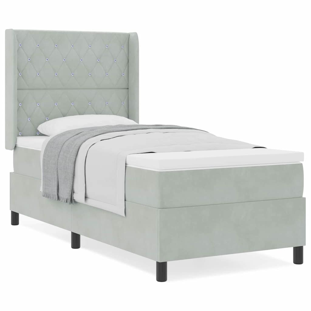 Box Spring Seng Med Hovedgærde Lysegrå 100 X 200 Cm Fløjl - Billede 4