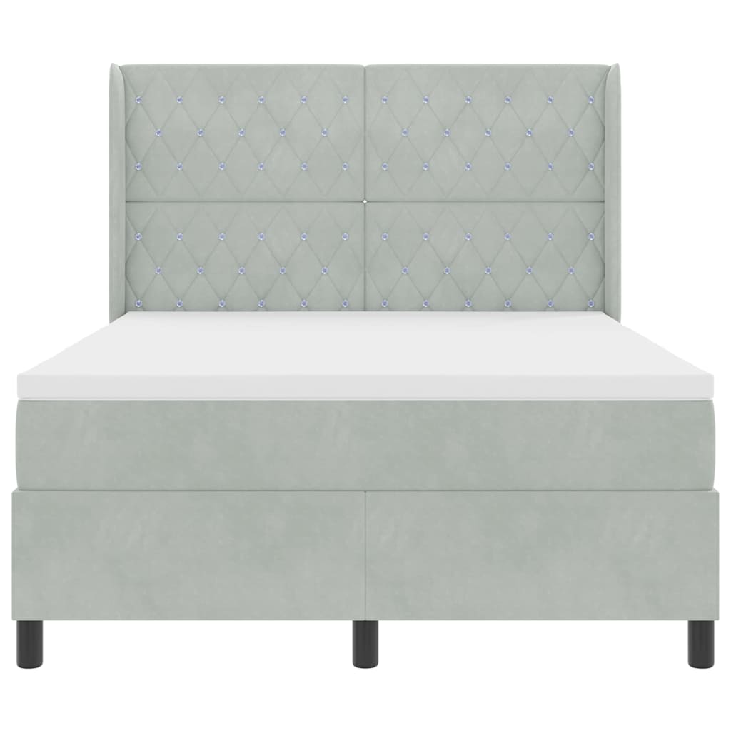 Box Spring Seng Med Hovedgærde Lysegrå 160 X 200 Cm Fløjl - Billede 6