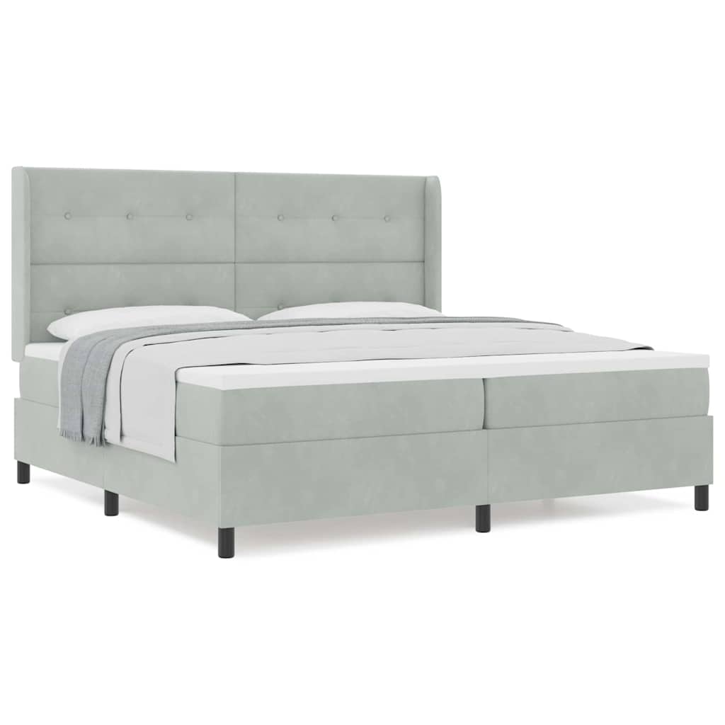 Box Spring Seng Med Hovedgærde Lysegrå 200 X 200 Cm Fløjl - Billede 4
