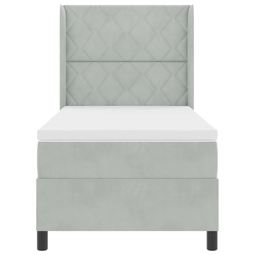 Box Spring Seng Med Hovedgærde Lysegrå 100 X 200 Cm Fløjl - Billede 7