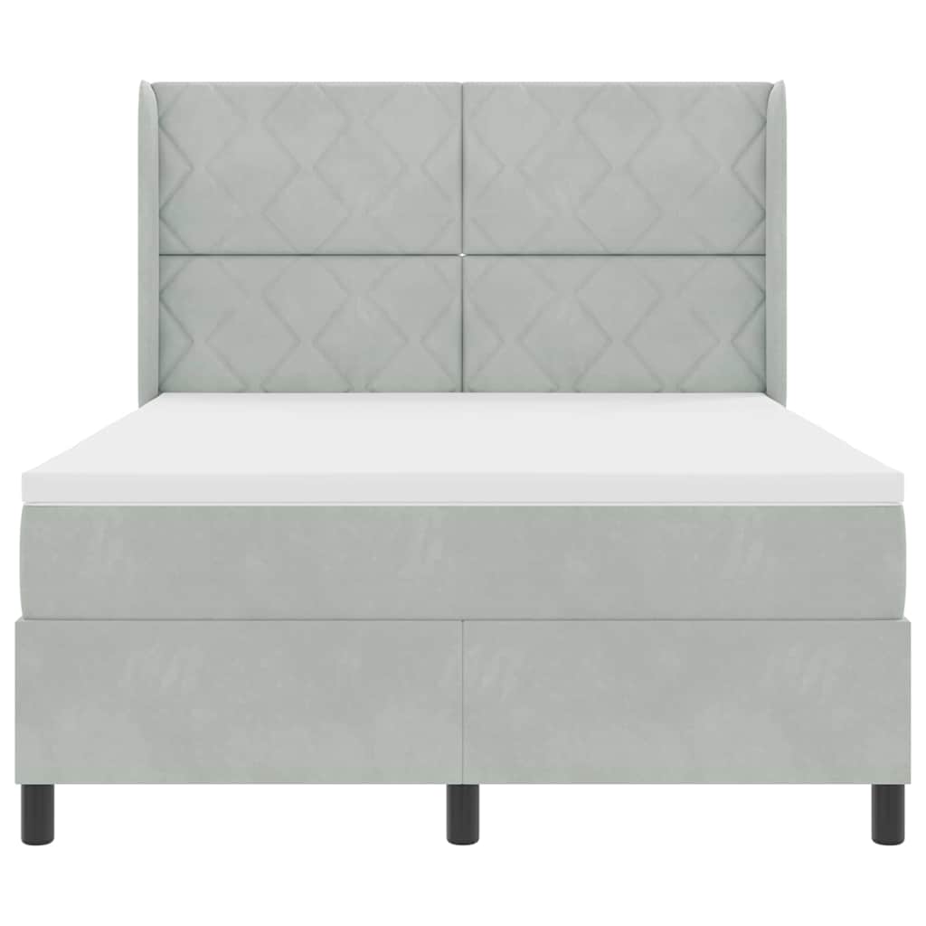 Box Spring Seng Med Hovedgærde Lysegrå 140 X 200 Cm Fløjl - Billede 8