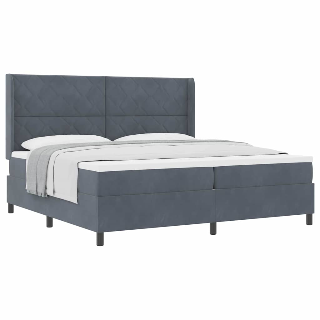 Box Spring Seng Med Hovedgærde Mørkegrå 200 X 200 Cm Fløjl - Billede 3