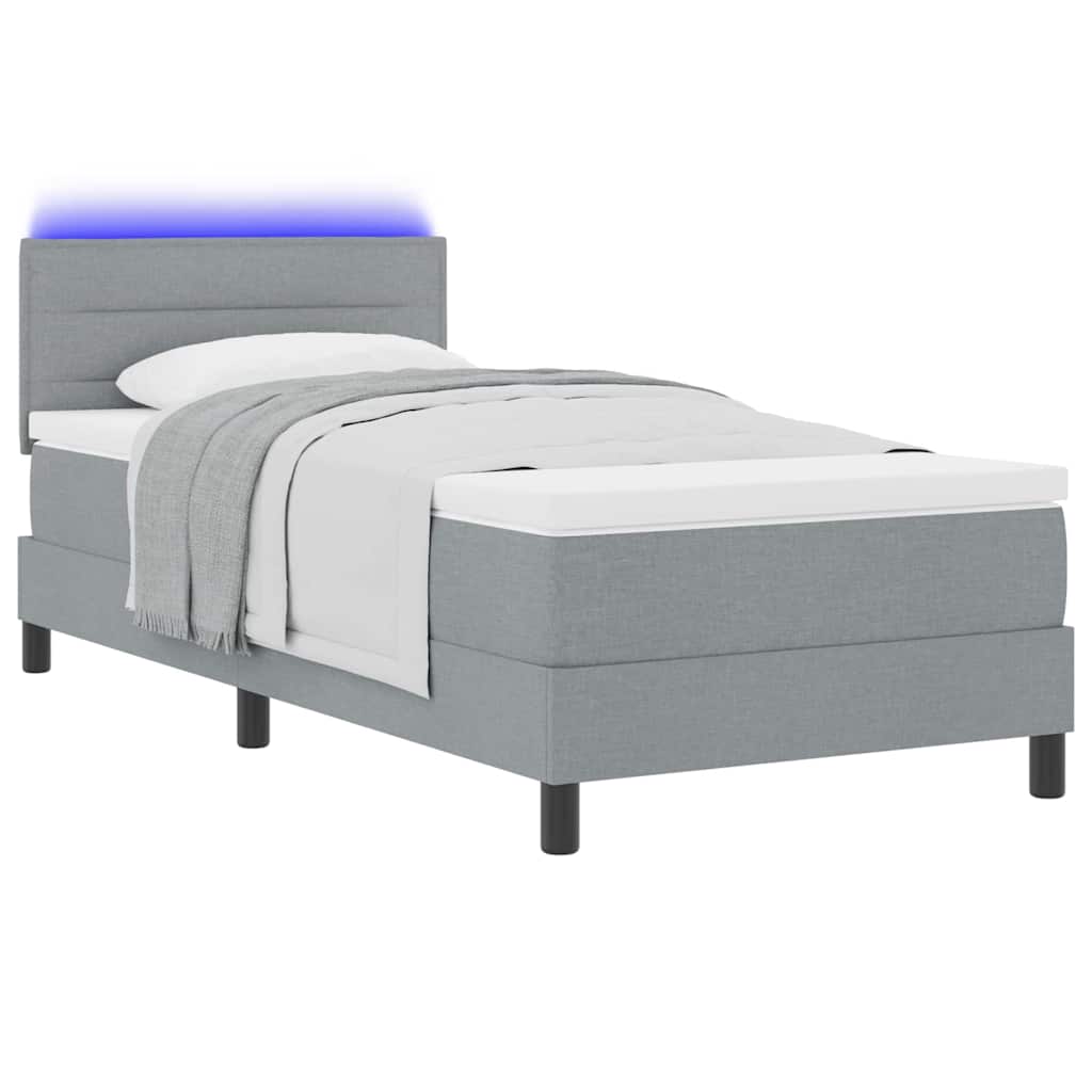 Box Spring Seng Med Madras Lysegrå 90 X 190 Cm Stof - Billede 3