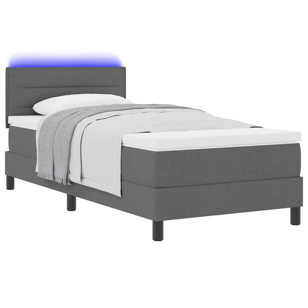 Box Spring Seng Med Madras Mørkegrå 90 X 190 Cm Stof - Billede 3