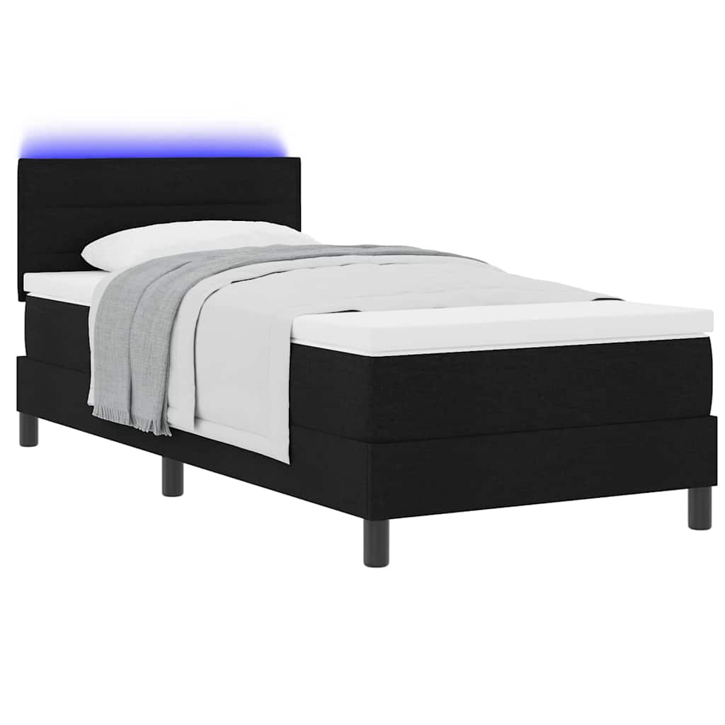 Box Spring Seng Med Madras Med Hovedgærde Sort 90 X 190 Cm Stof - Billede 3