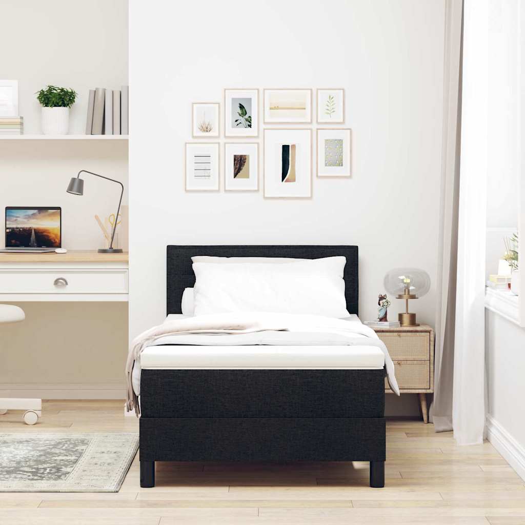 Box Spring Seng Med Madras Med Hovedgærde Sort 90 X 200 Cm Stof - Billede 5