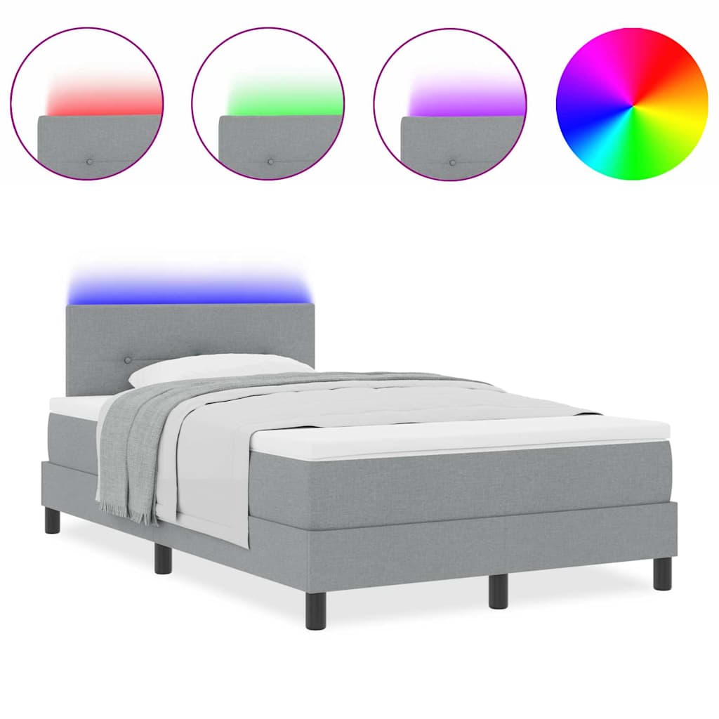 Box Spring Seng Med Madras Lysegrå 120 X 200 Cm Stof - Billede 4