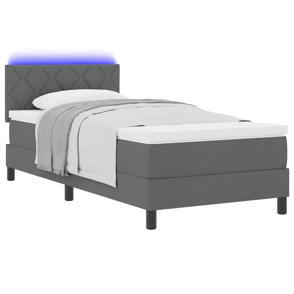 Box Spring Seng Med Madras Mørkegrå 90 X 190 Cm Stof - Billede 3
