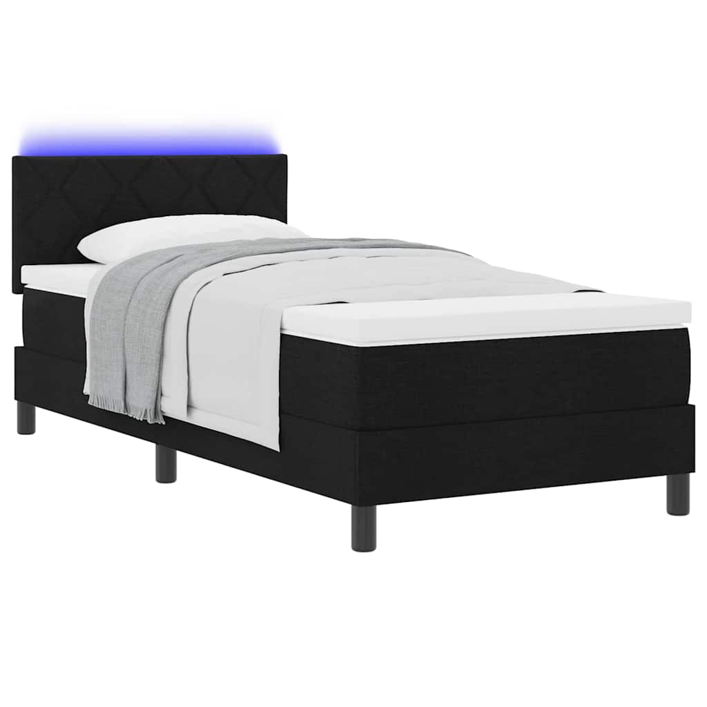Box Spring Seng Med Madras Med Hovedgærde Sort 90 X 200 Cm Stof - Billede 3