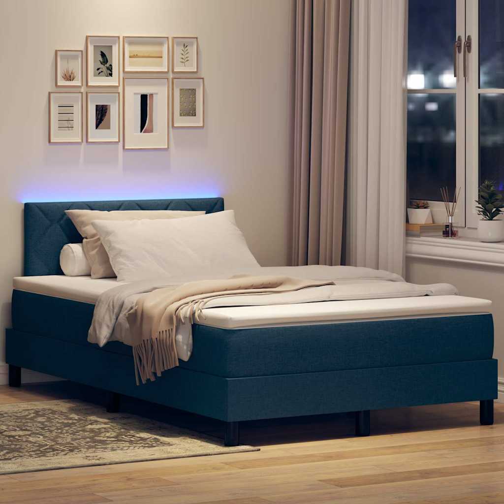 Box Spring Seng Med Madras Med Hovedgærde Blå 120 X 200 Cm Stof - Billede 5