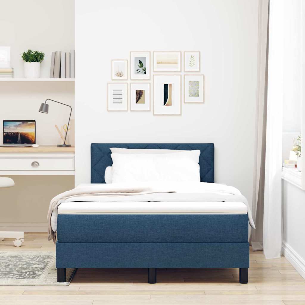 Box Spring Seng Med Madras Med Hovedgærde Blå 120 X 200 Cm Stof - Billede 4