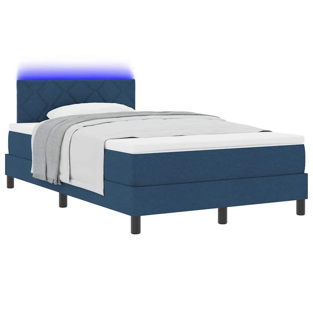 Box Spring Seng Med Madras Med Hovedgærde Blå 120 X 200 Cm Stof - Billede 3
