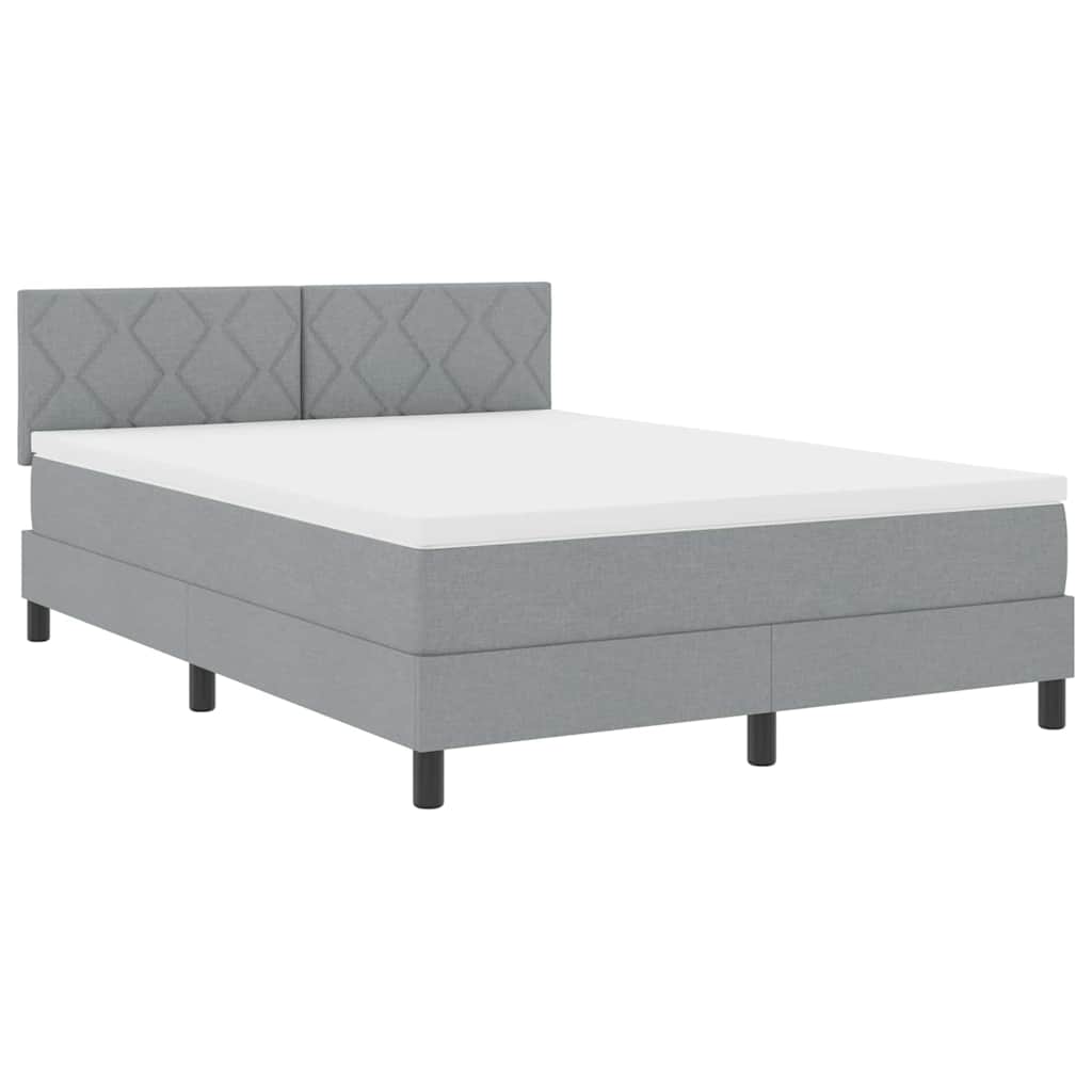 Box Spring Seng Med Madras Lysegrå 140 X 200 Cm Stof - Billede 2