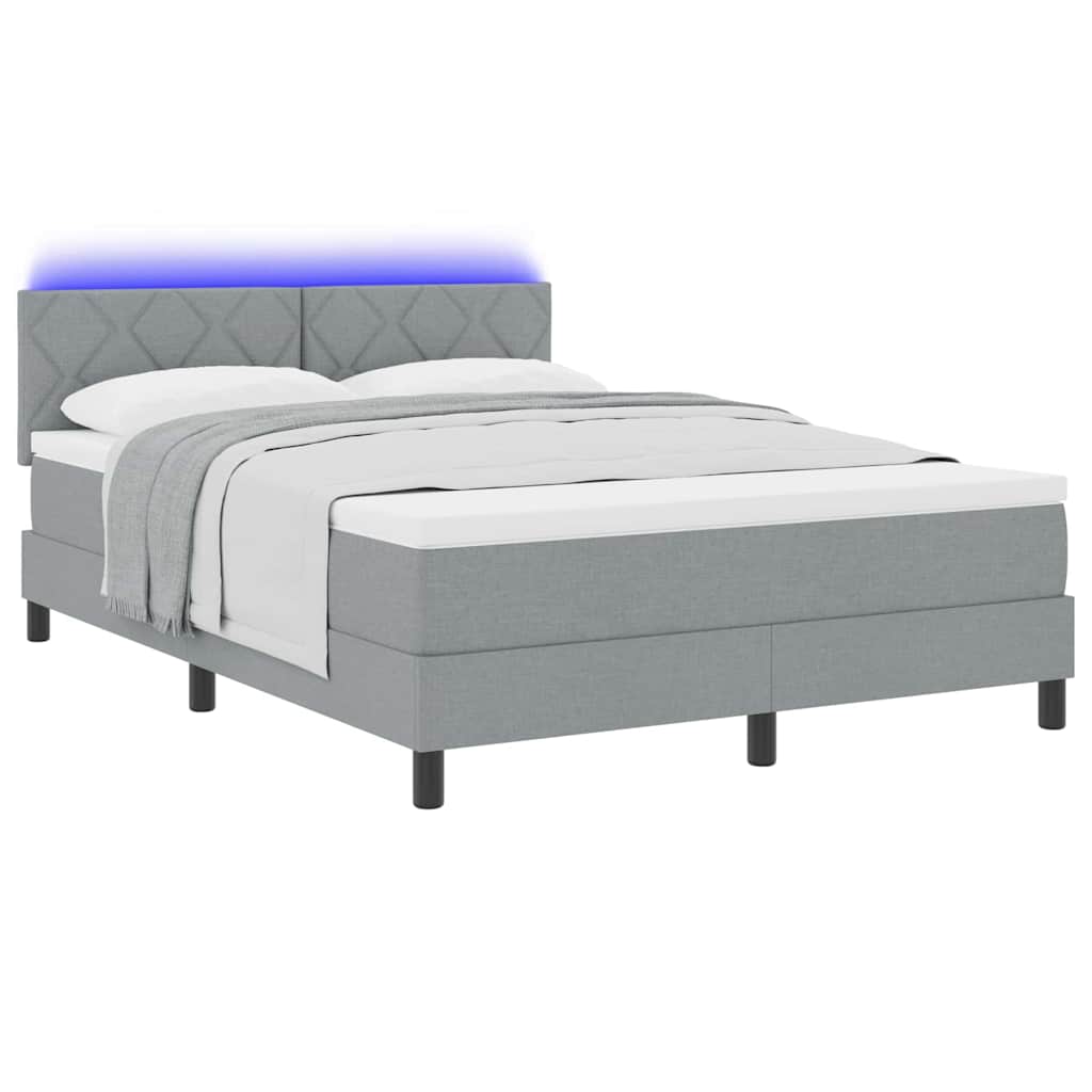 Box Spring Seng Med Madras Lysegrå 140 X 200 Cm Stof - Billede 3