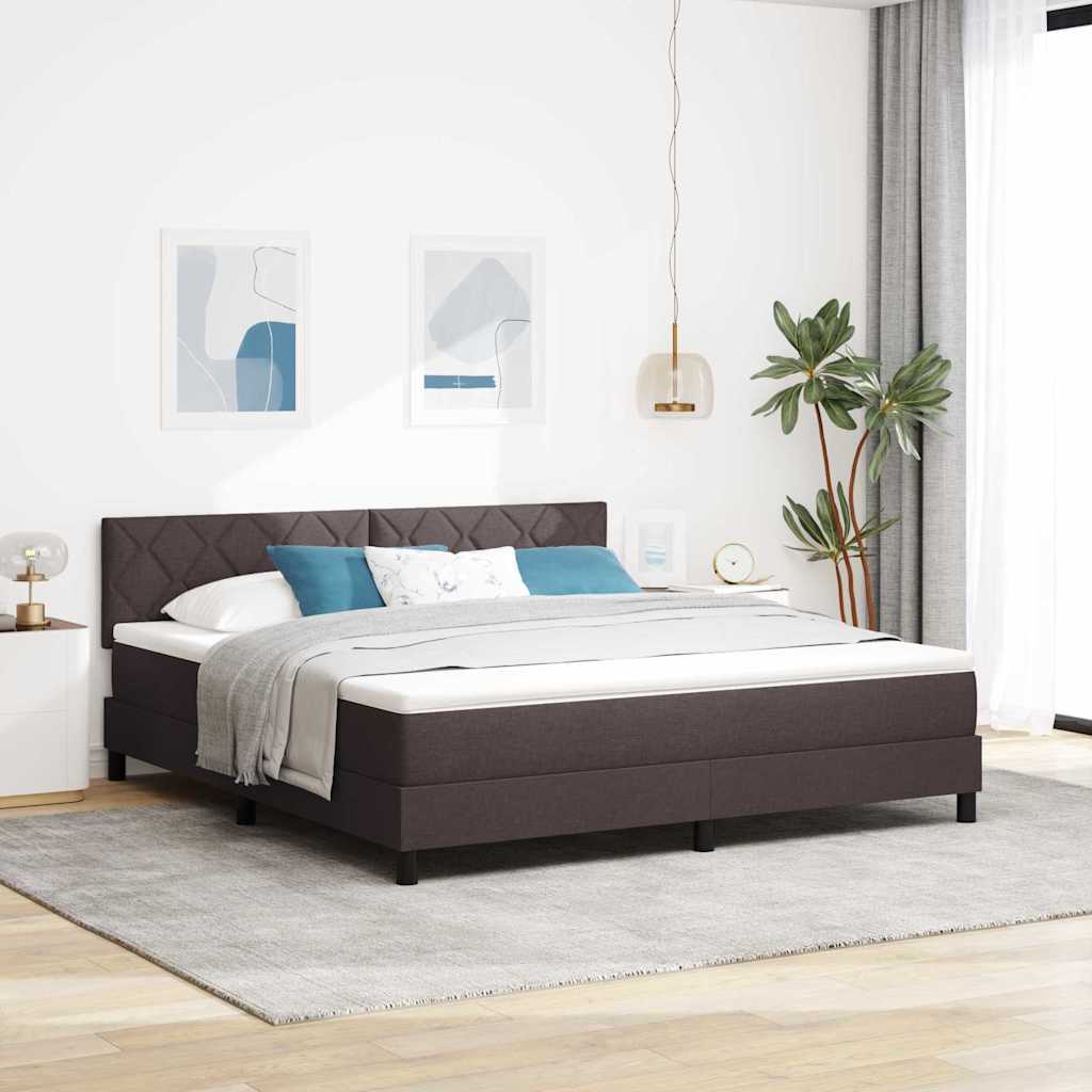 Box Spring Seng Med Madras Mørk Brun 180 X 200 Cm Stof - Hovedbillede