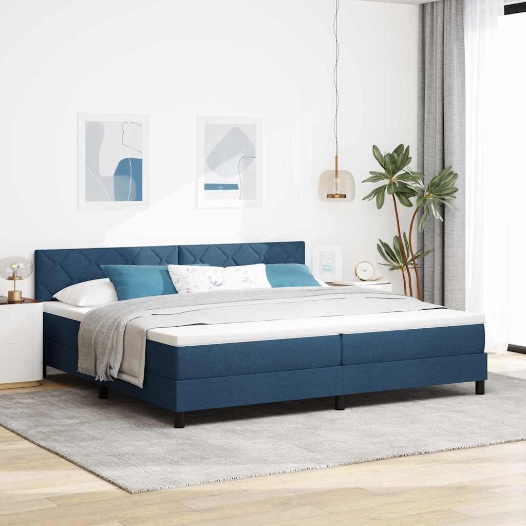 Box Spring Seng Med Madras Med Hovedgærde Blå 200 X 200 Cm Stof - Hovedbillede
