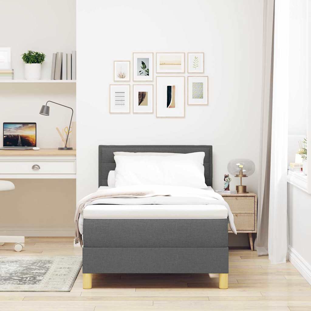 Box Spring Seng Med Madras Mørkegrå 90 X 200 Cm Stof - Billede 5