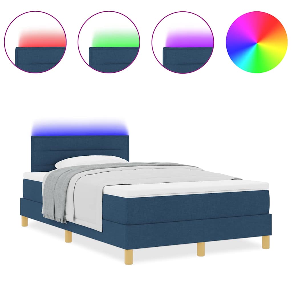 Box Spring Seng Med Madras Med Hovedgærde Blå 120 X 190 Cm Stof - Billede 4