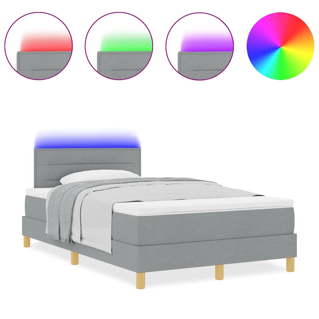 Box Spring Seng Med Madras Lysegrå 120 X 200 Cm Stof - Billede 4