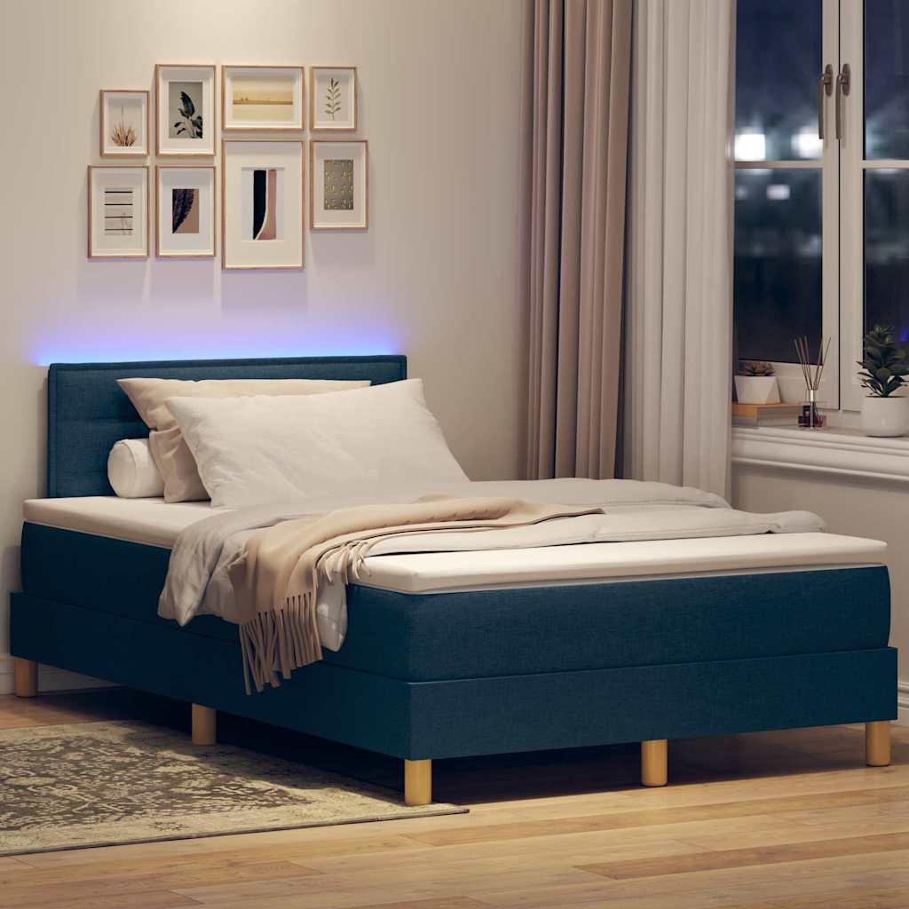 Box Spring Seng Med Madras Med Hovedgærde Blå 120 X 200 Cm Stof - Billede 5