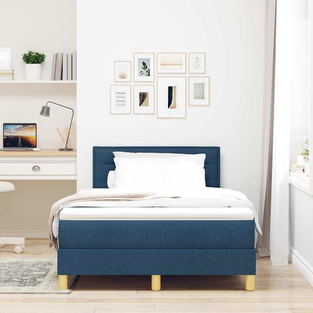 Box Spring Seng Med Madras Med Hovedgærde Blå 120 X 200 Cm Stof - Billede 4
