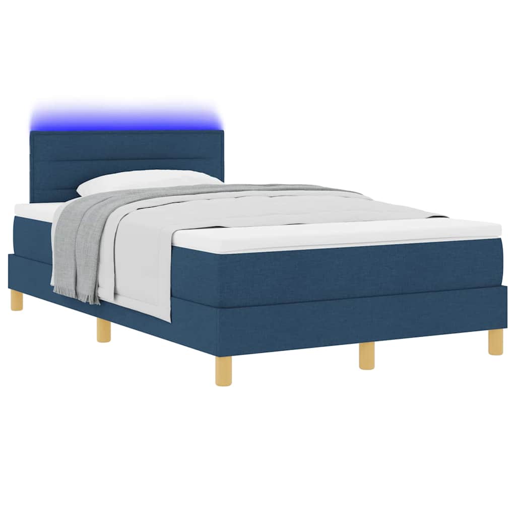Box Spring Seng Med Madras Med Hovedgærde Blå 120 X 200 Cm Stof - Billede 3