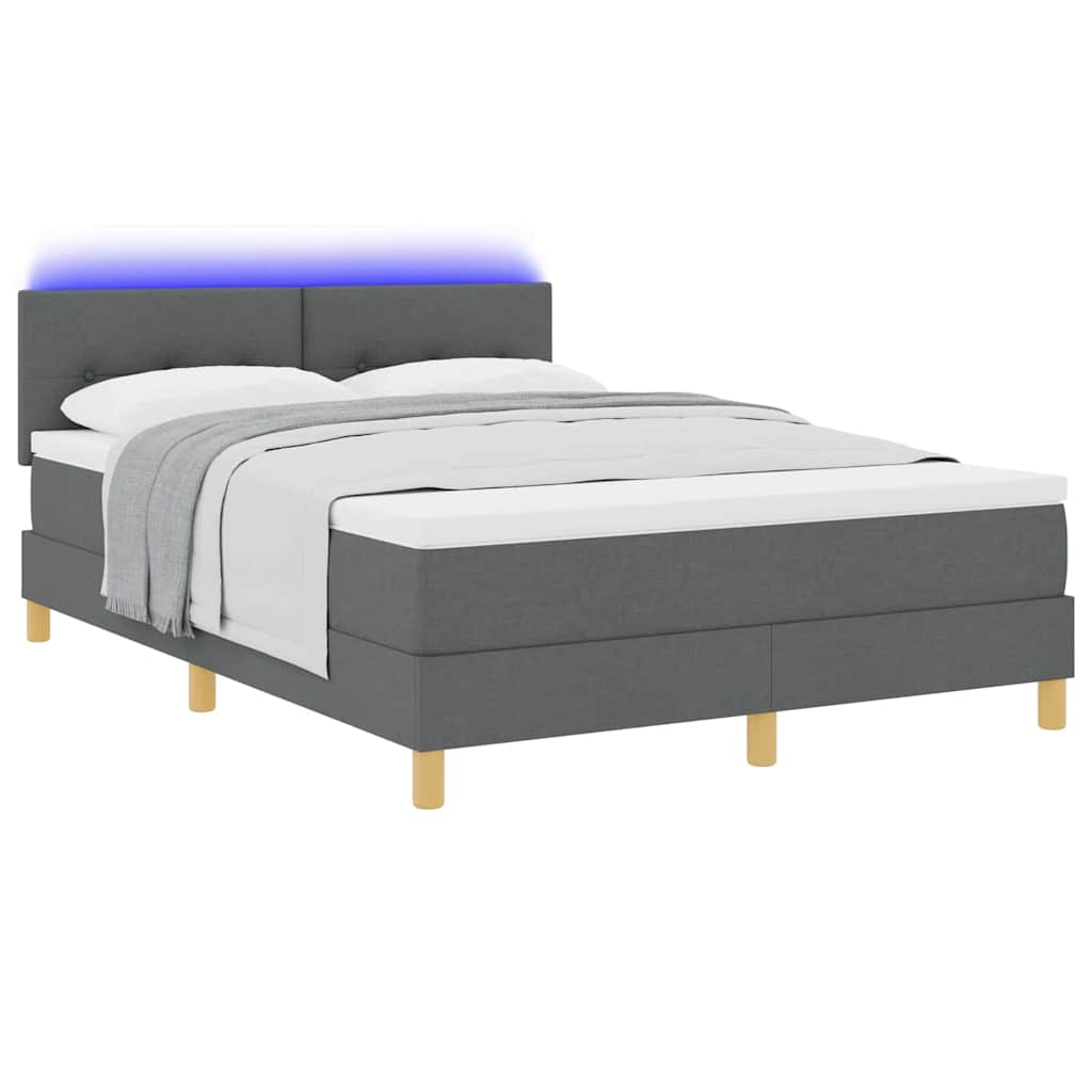 Box Spring Seng Med Madras Mørkegrå 160 X 200 Cm Stof - Billede 3