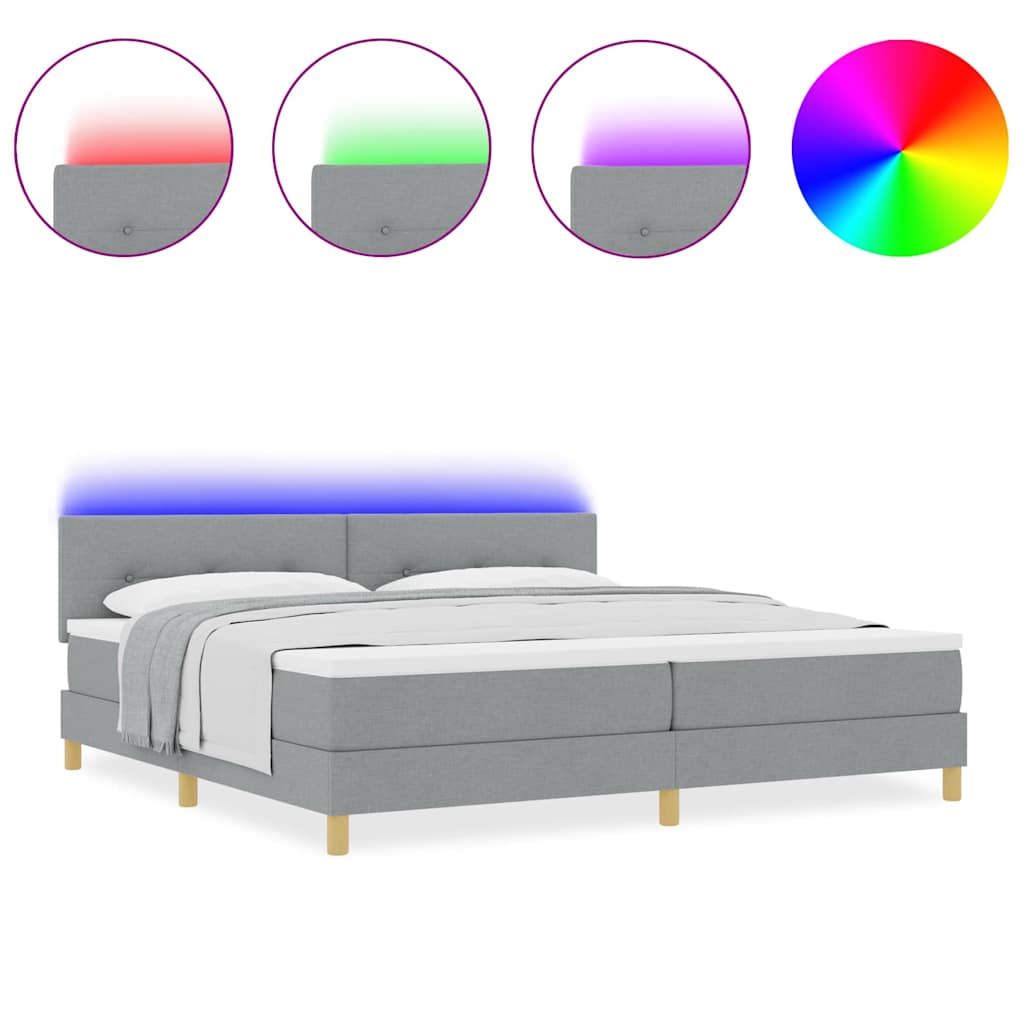 Box Spring Seng Med Madras Lysegrå 200 X 200 Cm Stof - Billede 4