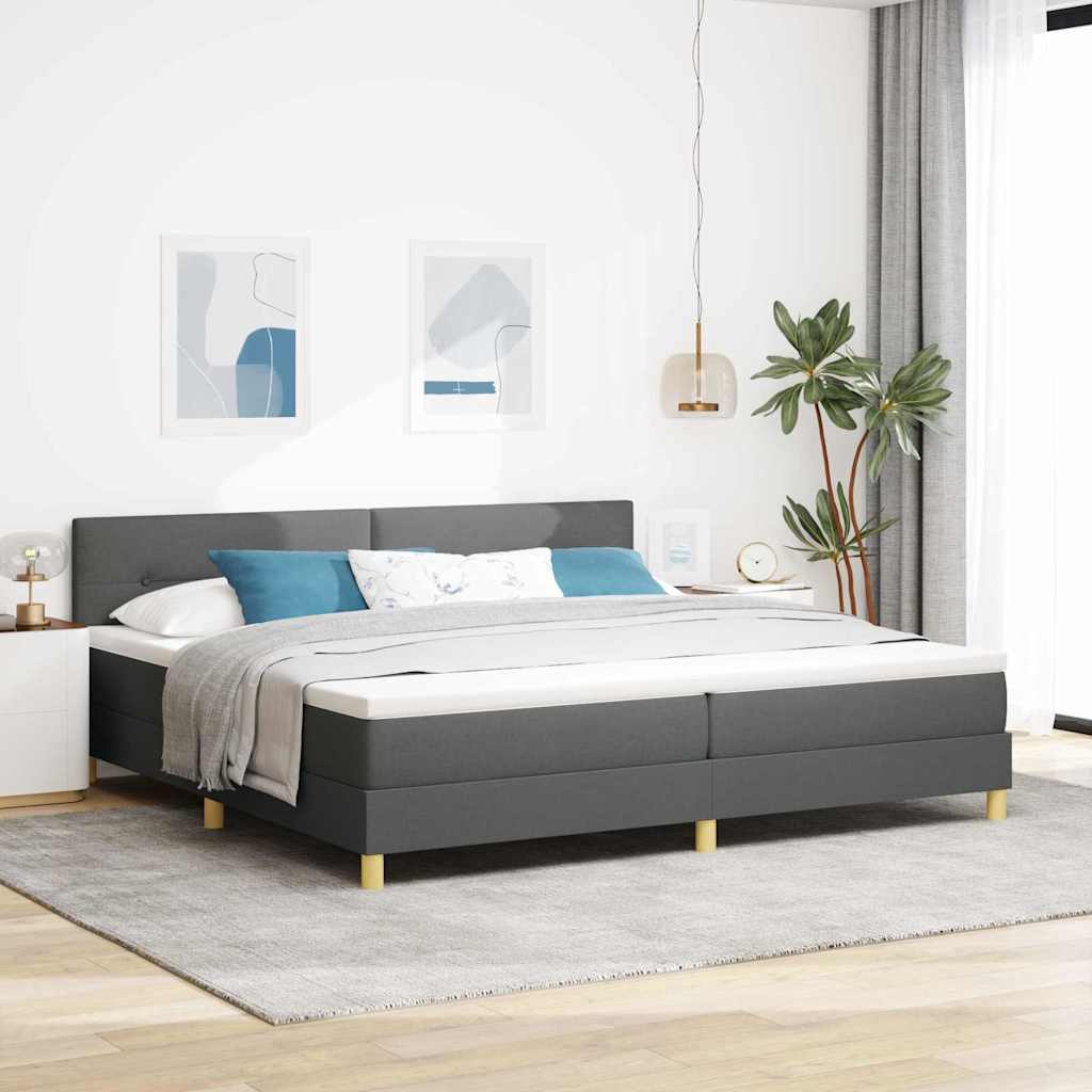 Box Spring Seng Med Madras Mørkegrå 200 X 200 Cm Stof - Hovedbillede