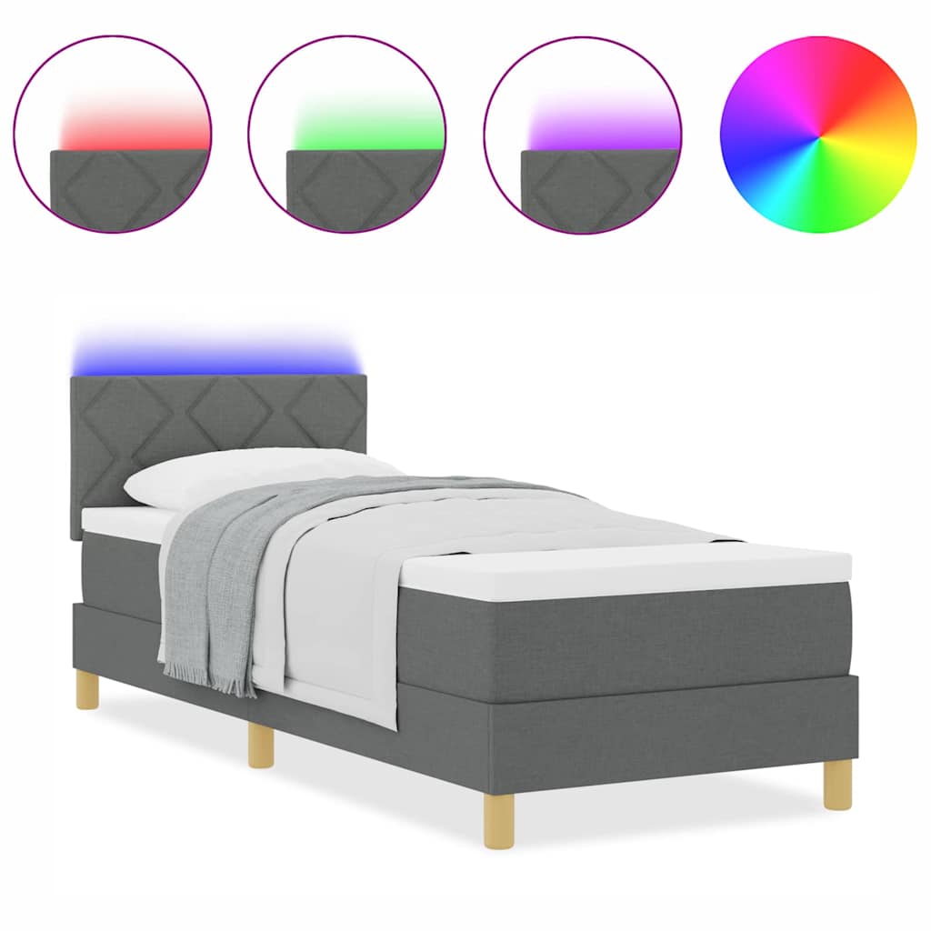 Box Spring Seng Med Madras Mørkegrå 80 X 200 Cm Stof - Billede 4