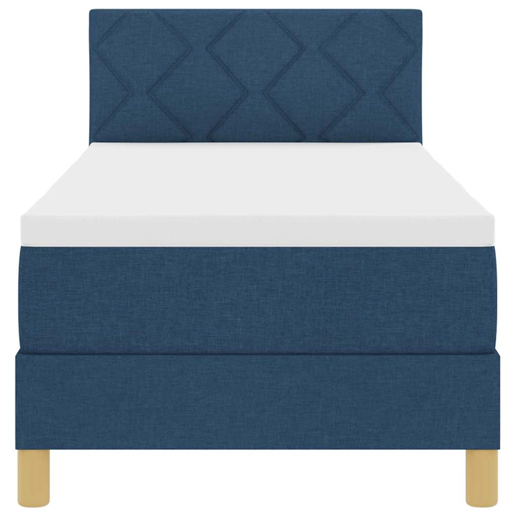 Box Spring Seng Med Madras Med Hovedgærde Blå 80 X 200 Cm Stof - Billede 9