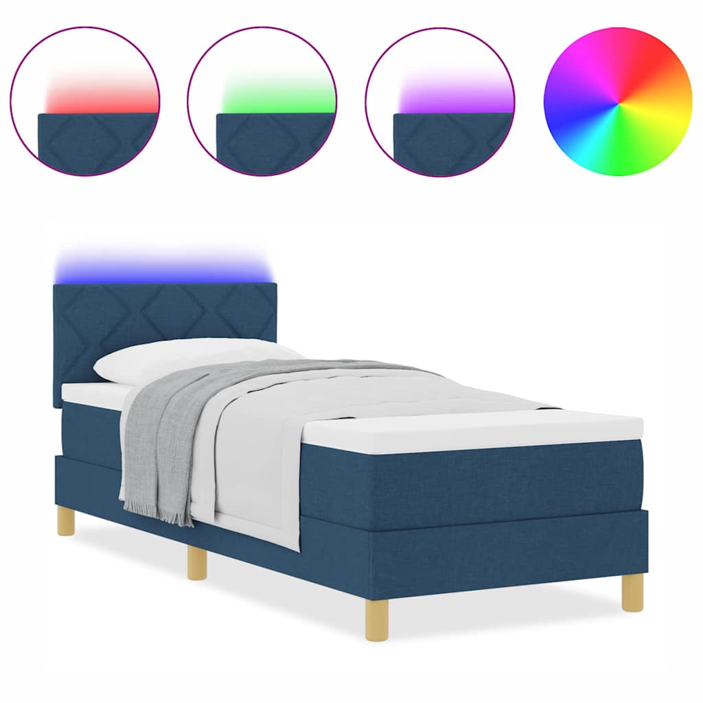 Box Spring Seng Med Madras Med Hovedgærde Blå 80 X 200 Cm Stof - Billede 4