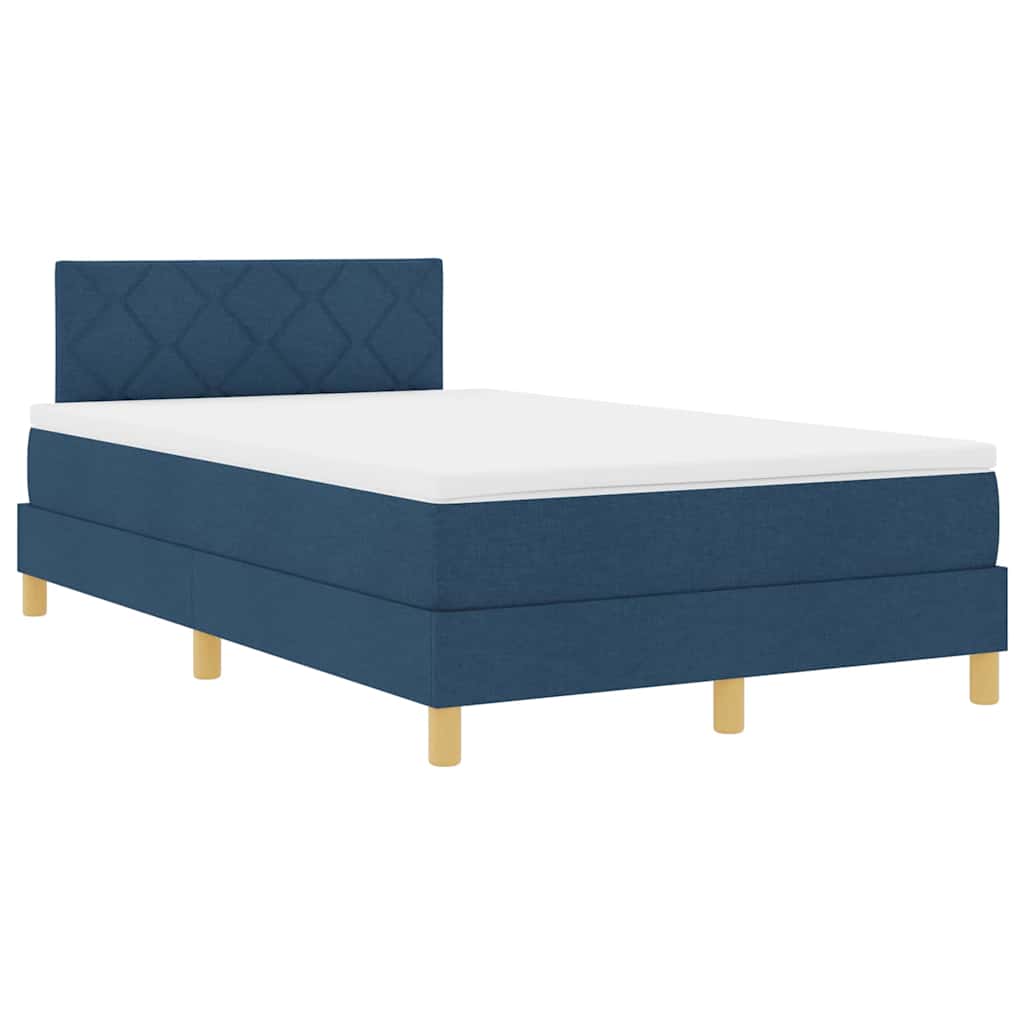 Box Spring Seng Med Madras Med Hovedgærde Blå 120 X 200 Cm Stof - Billede 2