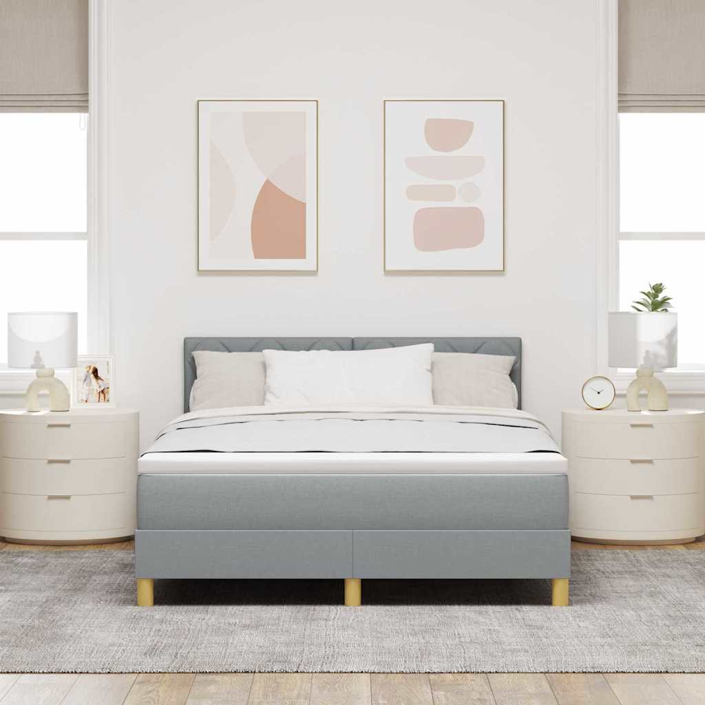 Box Spring Seng Med Madras Lysegrå 140 X 200 Cm Stof - Billede 5