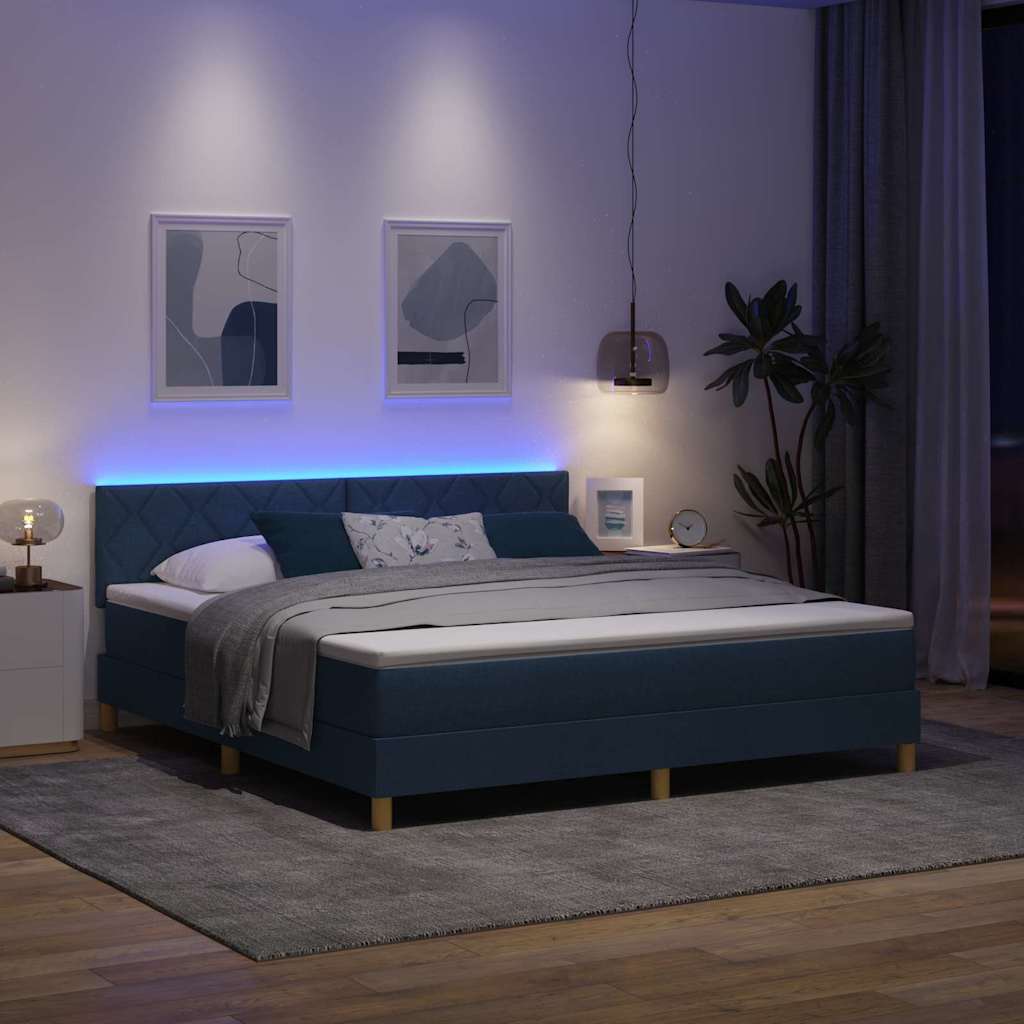 Box Spring Seng Med Madras Med Hovedgærde Blå 180 X 200 Cm Stof - Billede 5