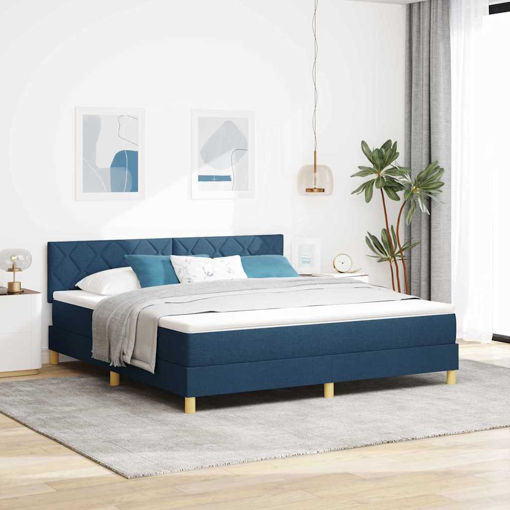 Box Spring Seng Med Madras Med Hovedgærde Blå 180 X 200 Cm Stof - Hovedbillede